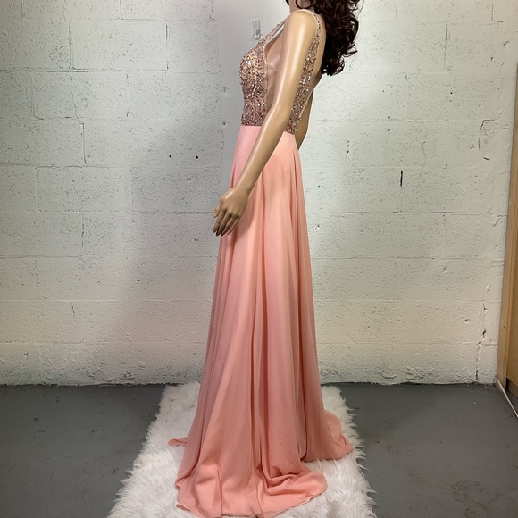 NEW JOVANI JVN60467 embellished V neckline A line chiffon maxi gown dress pink 0 - Picture 7 of 12